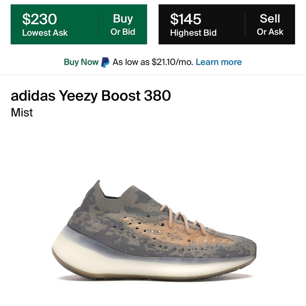 Yeezy Boost 380 Mist Gray Tan Sneakers